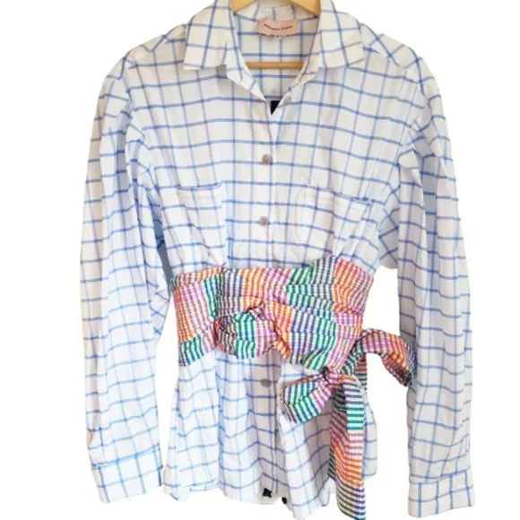 Natasha Zinko Blouse Check Print Corset Wrap Blouse - Picture 4 of 15